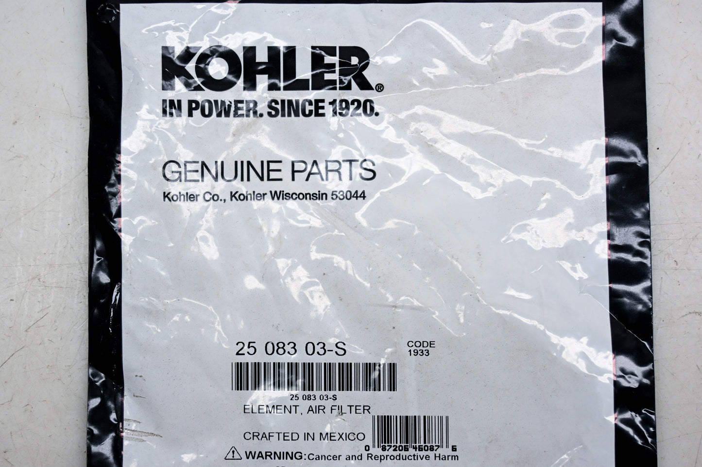 Kohler 2508303-S, 25 083 03-S Air Filter NOS
