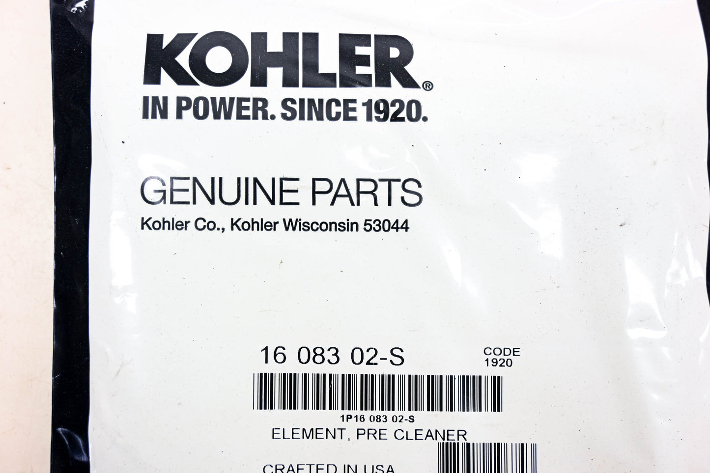 Kohler 1608302-S, 16 083 02-S Pre Cleaner Filter Element NOS