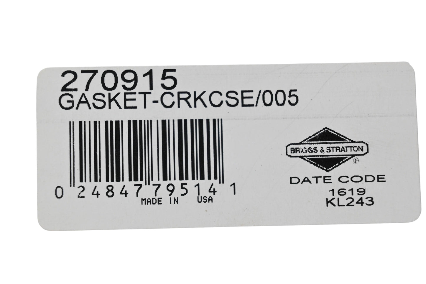New OEM Briggs & Stratton 270915 Crankcase Gasket NOS