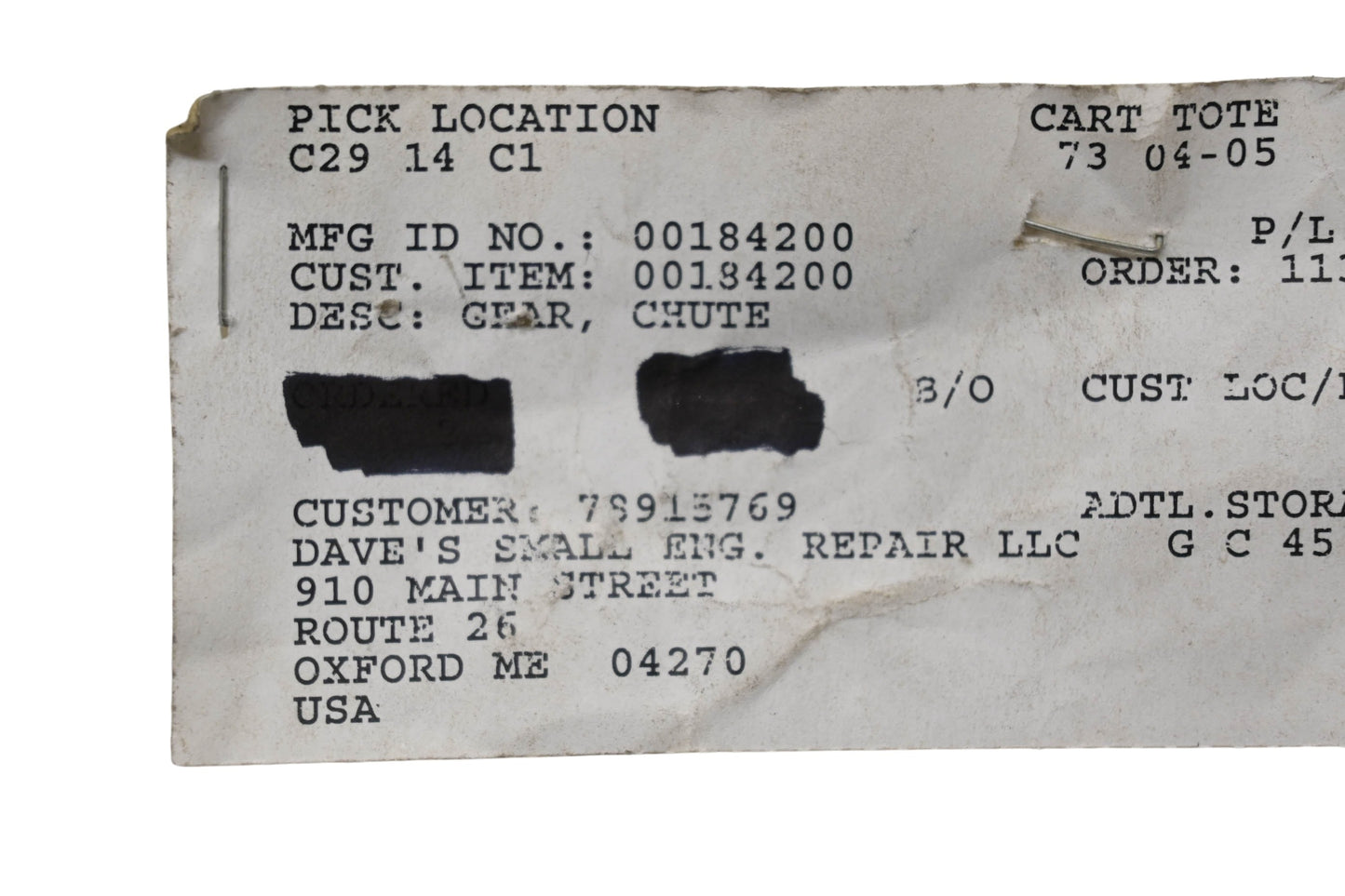 Ariens 00184200 Chute Gear NOS