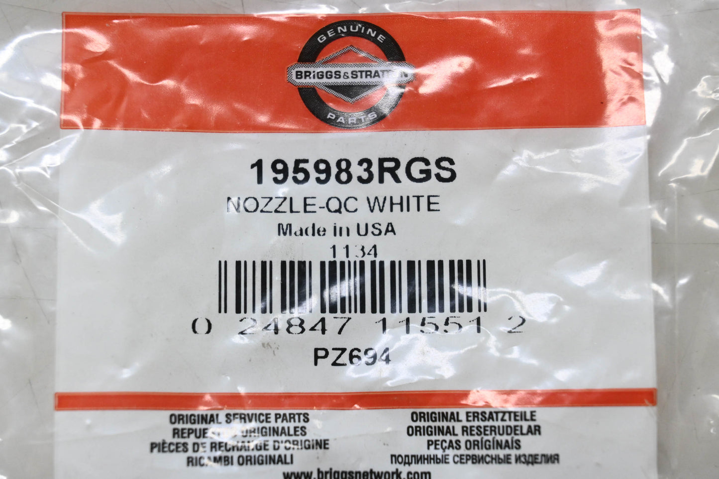 New OEM Briggs & Stratton 195983RGS Nozzle White NOS