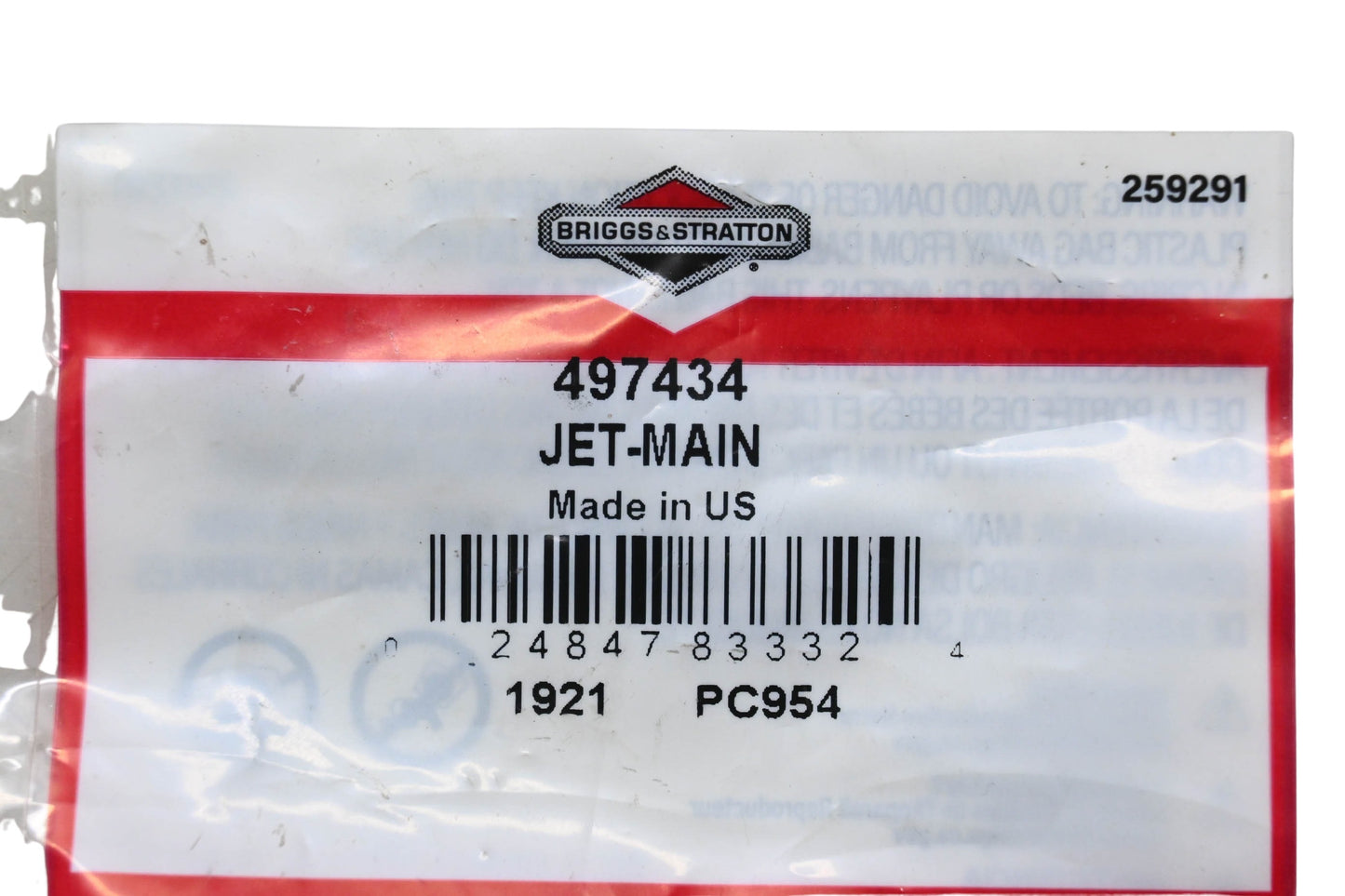New OEM Briggs & Stratton 497434 Main Jet NOS