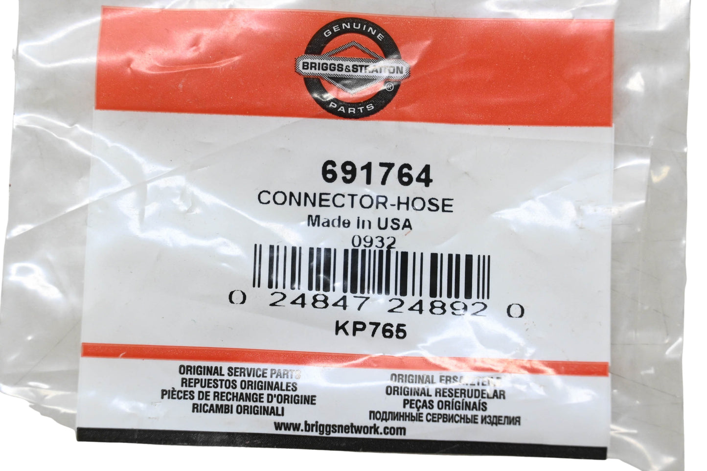 New OEM Briggs & Stratton 691764 Hose Connector NOS