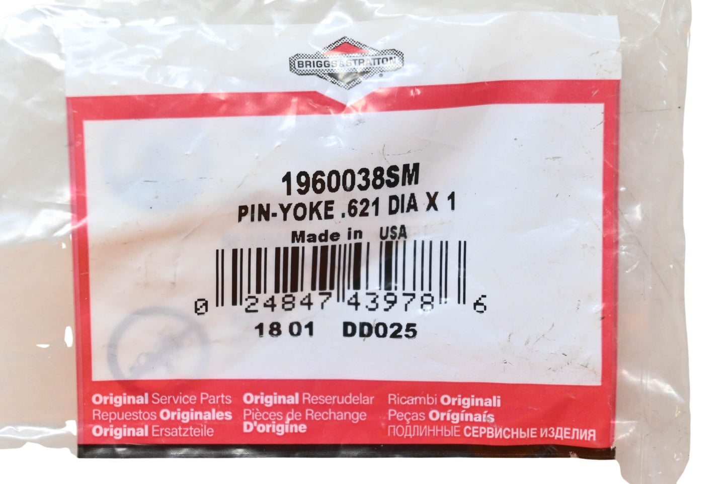 New OEM Briggs & Stratton 1960038SM Clevis Pin NOS