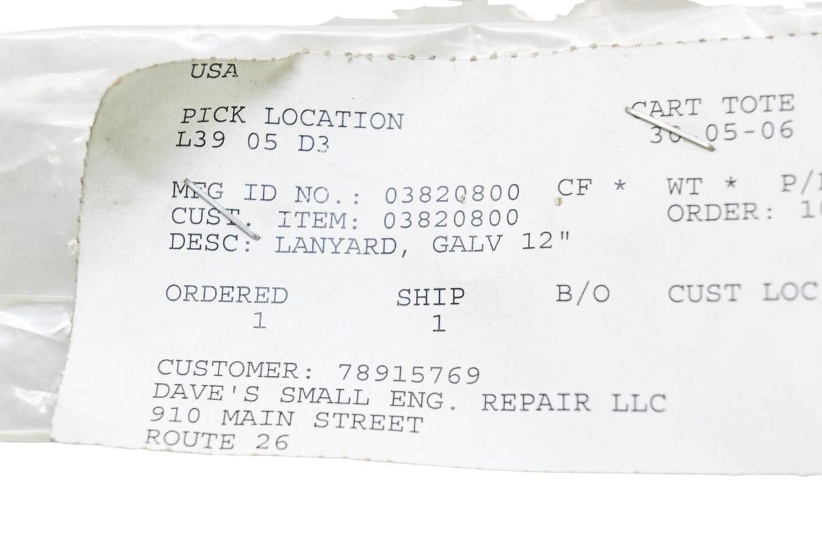 Ariens 03820800 Galvanized Lanyard NOS