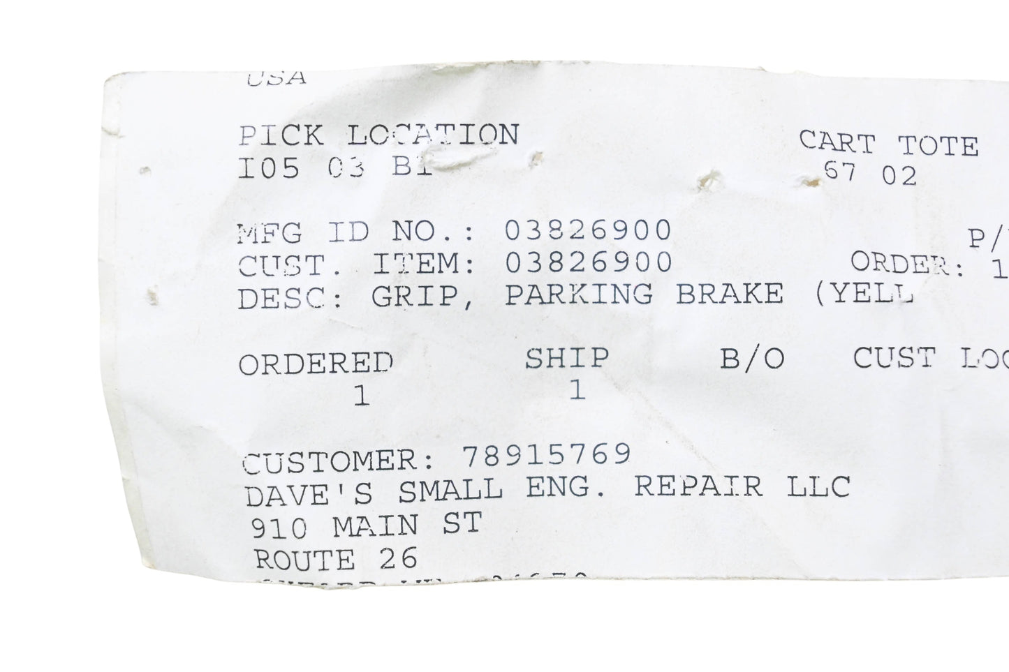 Ariens 03826900 Parking Brake Grip NOS