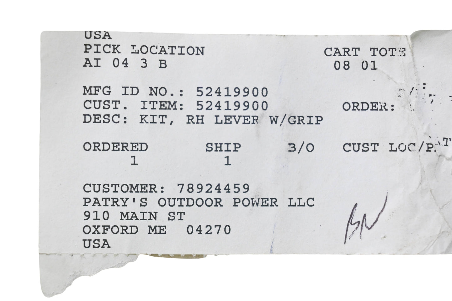 Ariens 52419900 RH Lever & Grip NOS