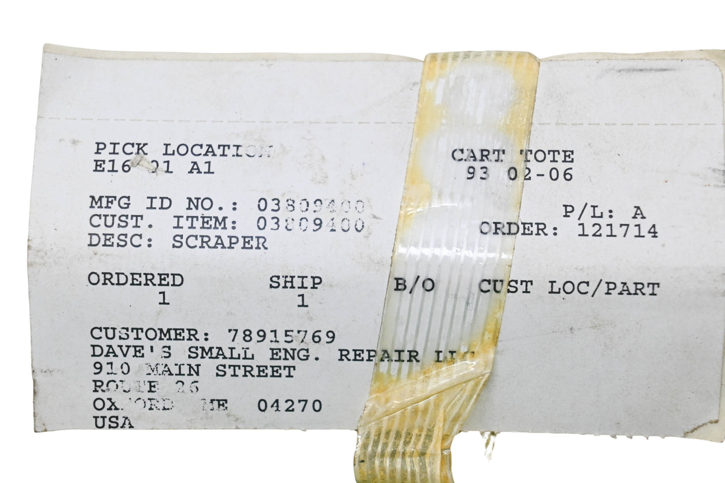 Ariens 03809400 Scraper NOS