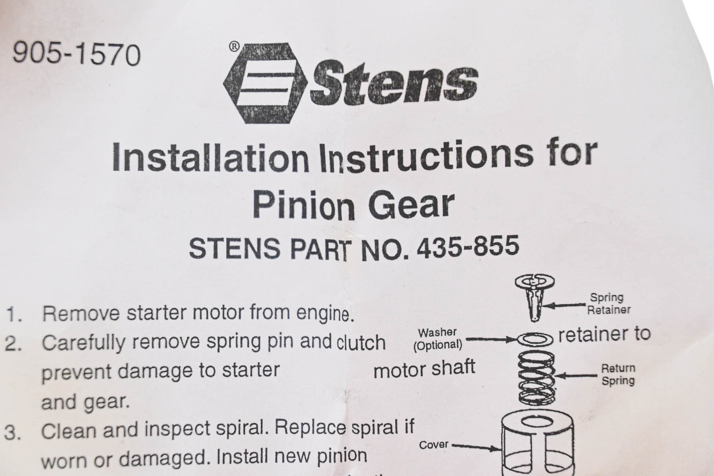 Stens 435-855 Pinion Gear Kit NOS