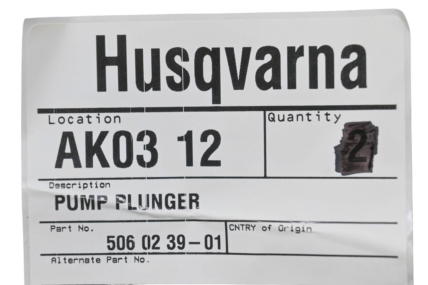 New OEM Husqvarna 506 02 39-01, 506023901 Pump Plunger NOS