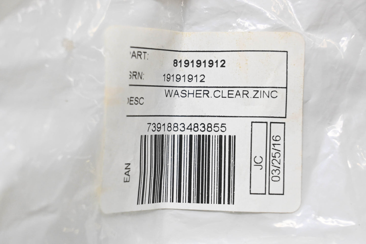 New OEM Husqvarna 819191912 Clear Zinc Washer NOS