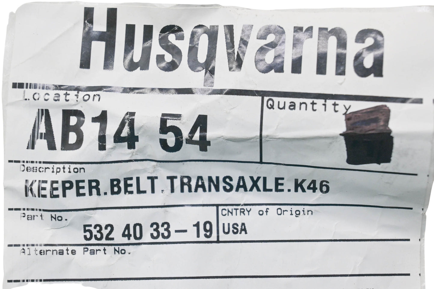 New OEM Husqvarna 532 40 33-19, 532403319 Belt Guide NOS