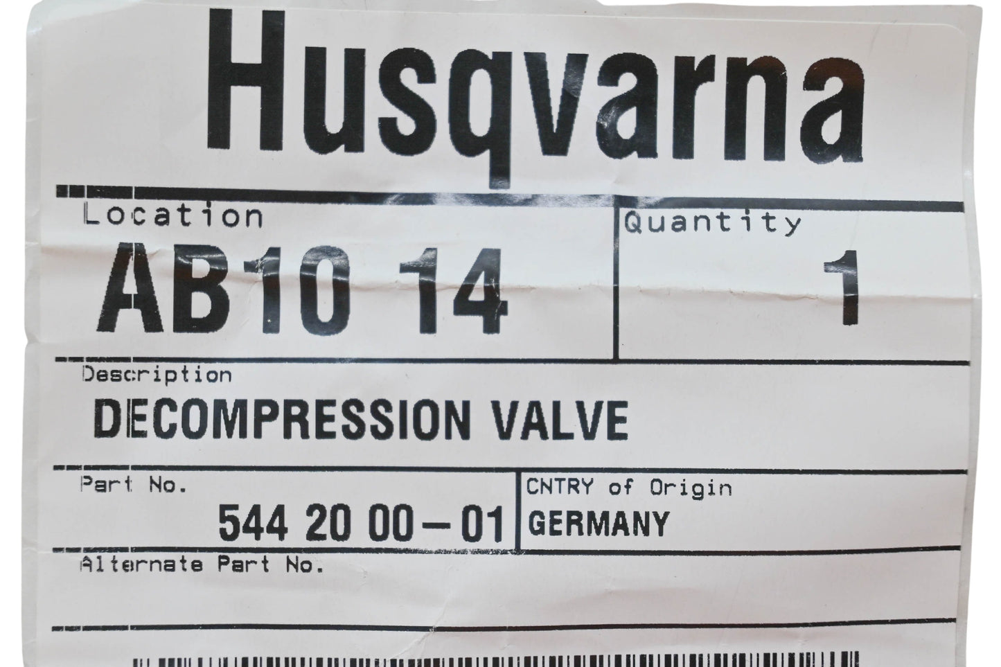New OEM Husqvarna 544 20 00-01, 544200001 Compression Valve NOS