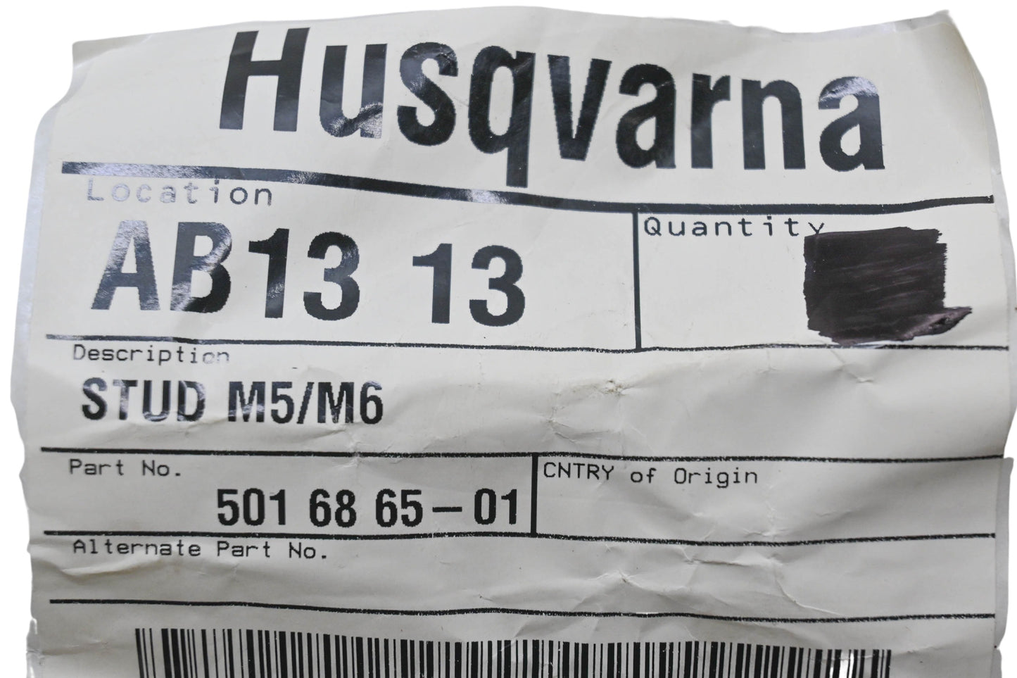 New OEM Husqvarna 501 68 65-01, 501686501 Stud NOS