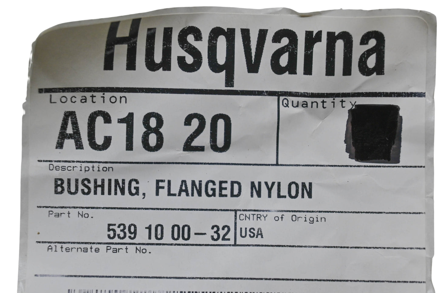 New OEM Husqvarna 539 10 00-32, 539100032 Flanged Nylon Bushing NOS