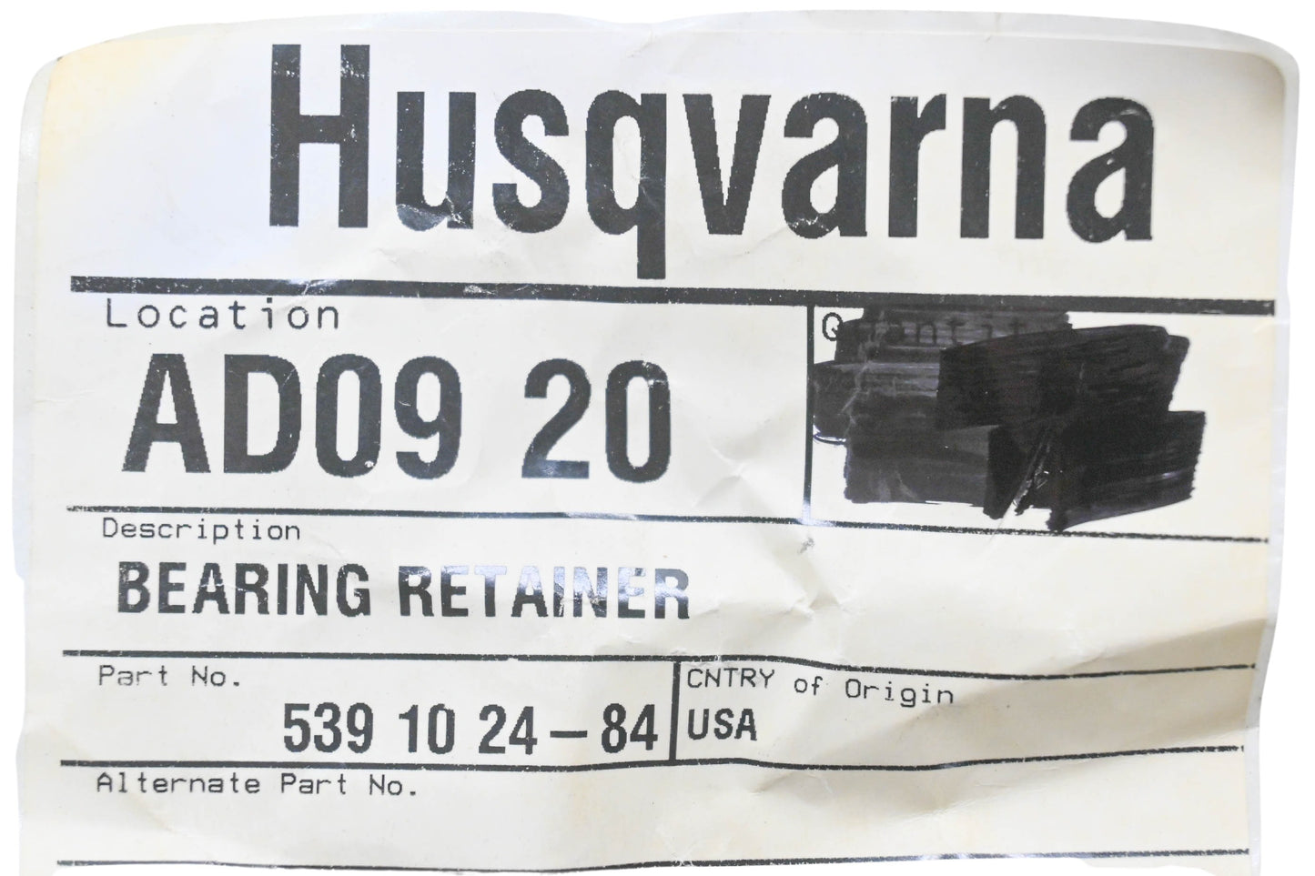 New OEM Husqvarna 539 10 24-84, 539102484 Bearing Retainer NOS