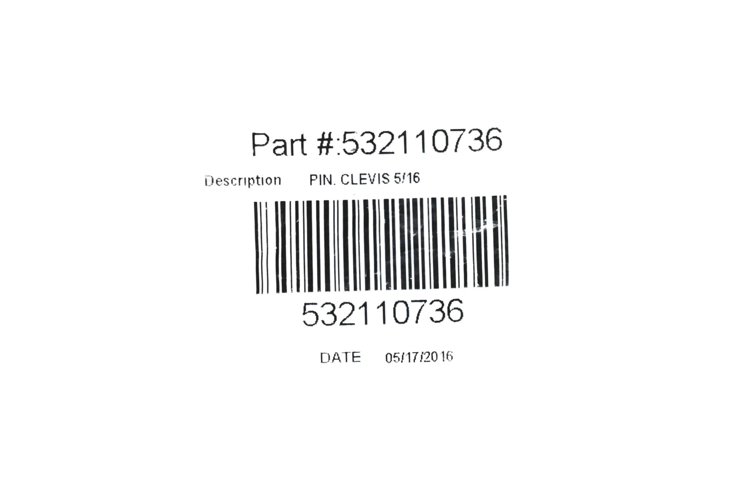 New OEM Husqvarna 532110736 Clevis Pin NOS