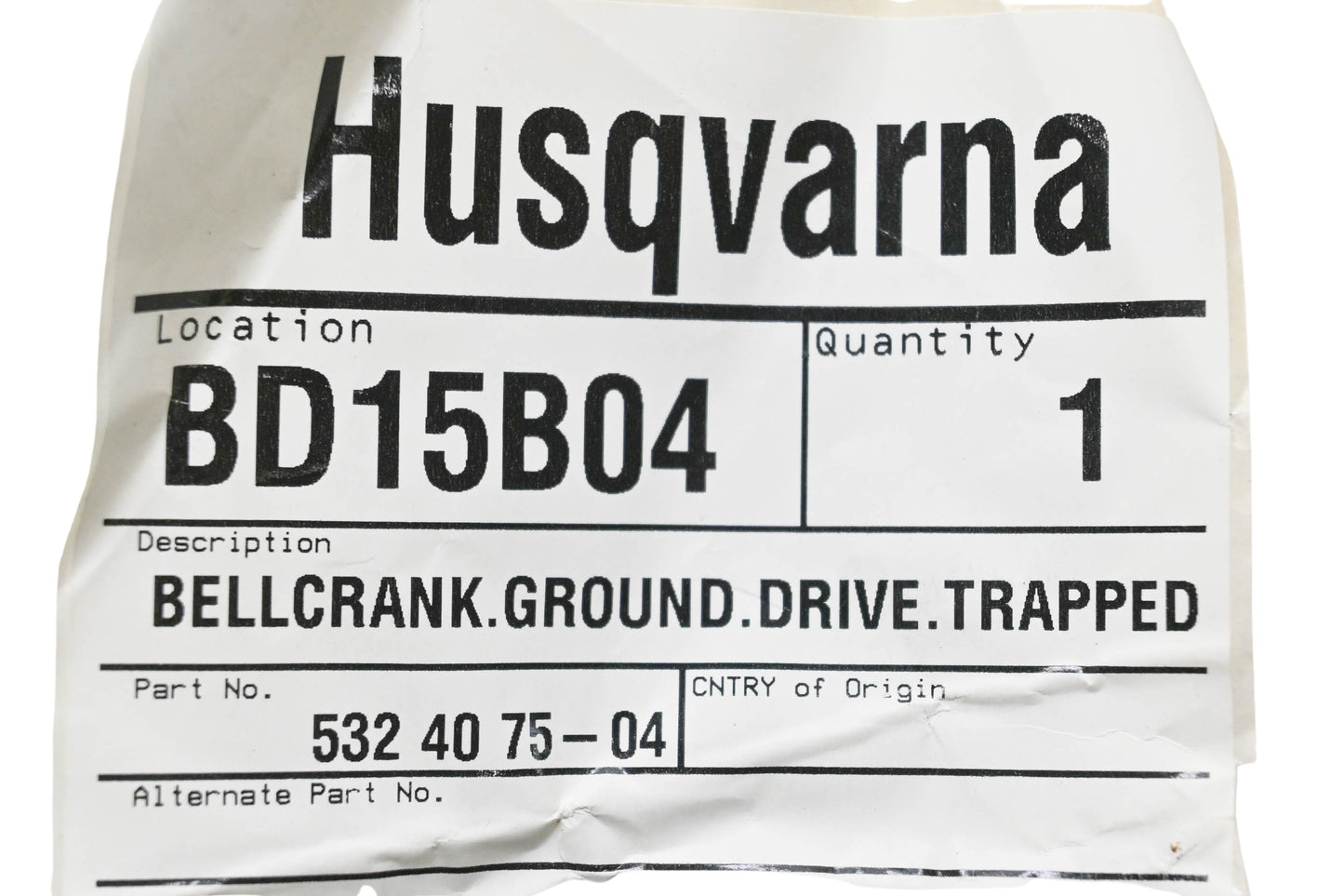 New OEM Husqvarna 532 40 75-04, 532407504 Trapped Ground Drive Bellcrank NOS