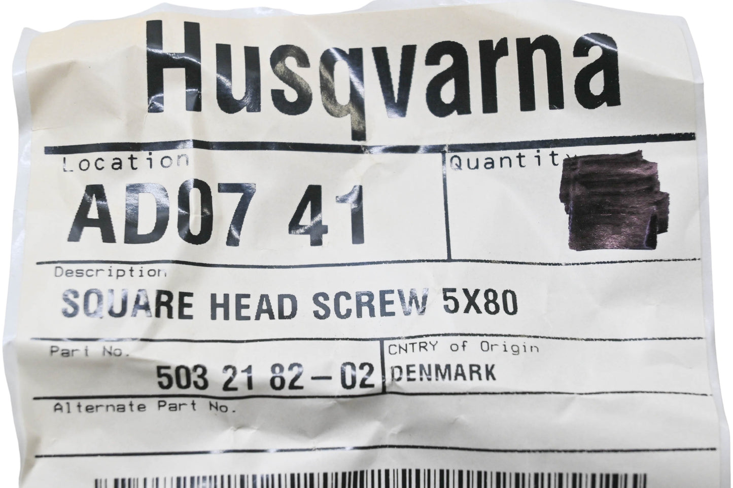 New OEM Husqvarna 503 21 82-02, 503218202 Square Head Screw NOS
