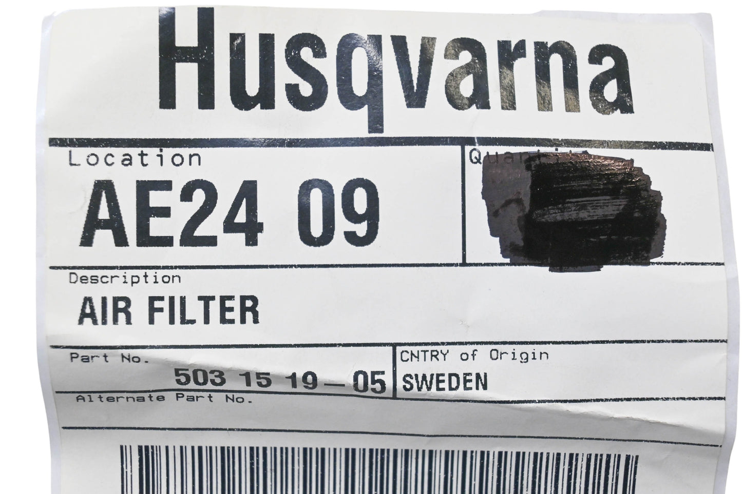 New OEM Husqvarna 503 15 19-05, 503151905 Air Filter NOS