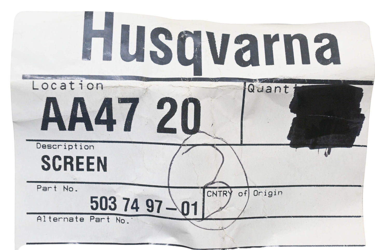 New OEM Husqvarna 503 74 97-01, 503749701 Screen NOS