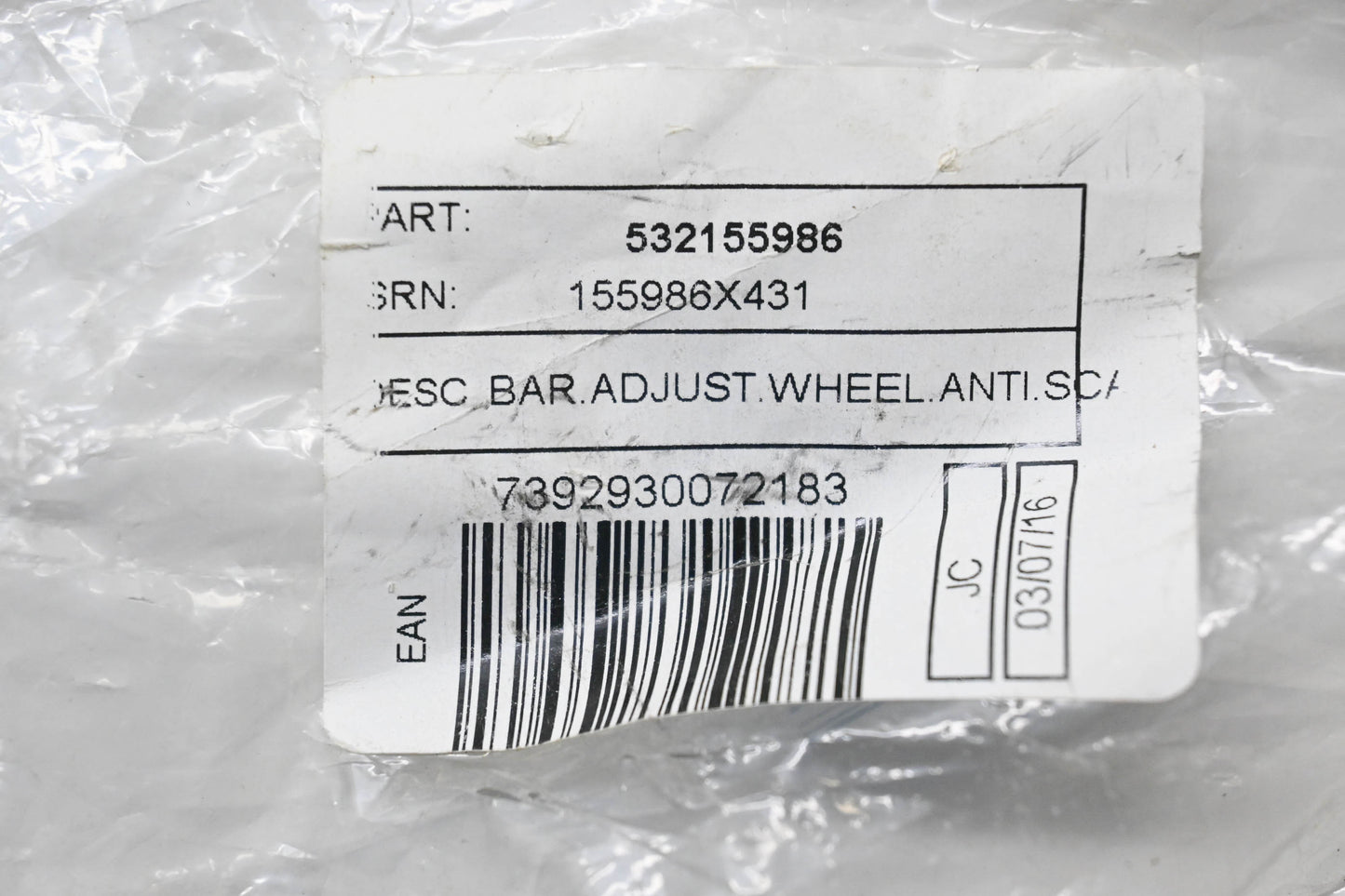 New OEM Husqvarna 532155986 Wheel Adjuster Bar NOS