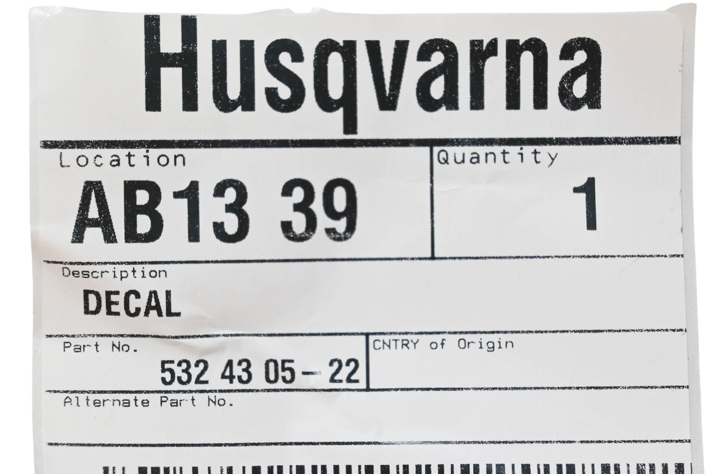 New OEM Husqvarna 532 43 05-22, 532430522 Decal NOS