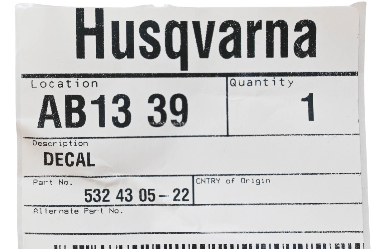 New OEM Husqvarna 532 43 05-22, 532430522 Decal NOS