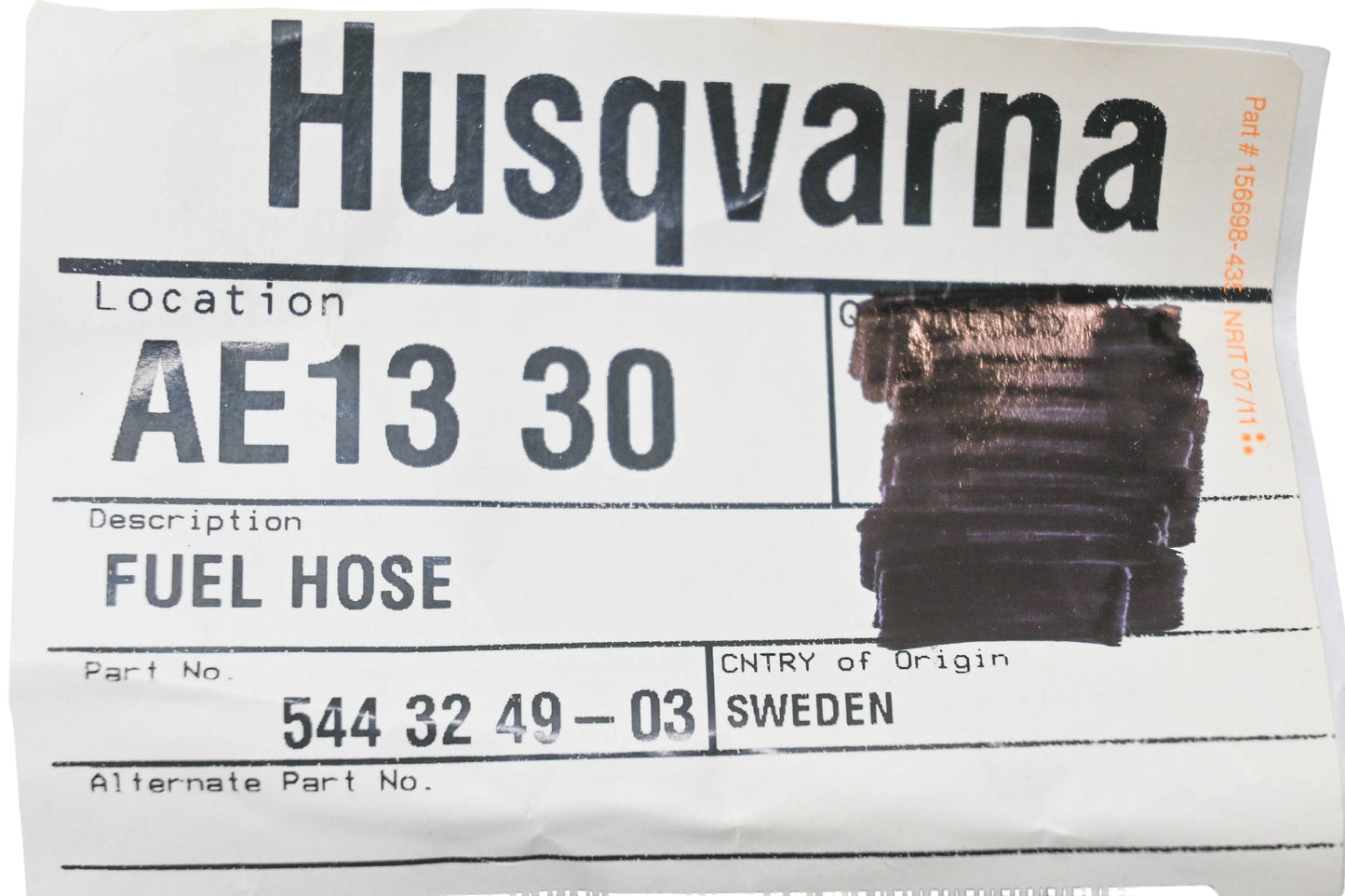 New OEM Husqvarna 544 32 49-03, 544324903 Fuel Hose NOS