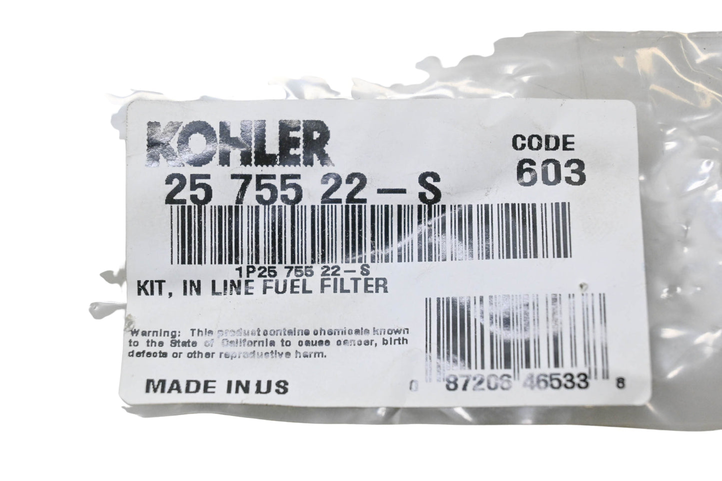 Kohler 25 755 22-S In-Line Fuel Filter Kit NOS