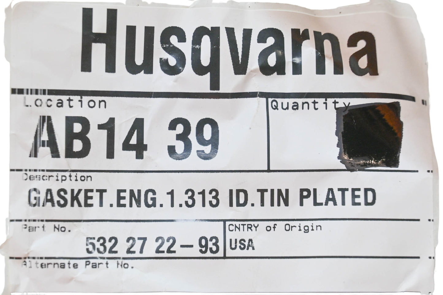 New OEM Husqvarna 532 27 22-93, 532272293 Gasket NOS