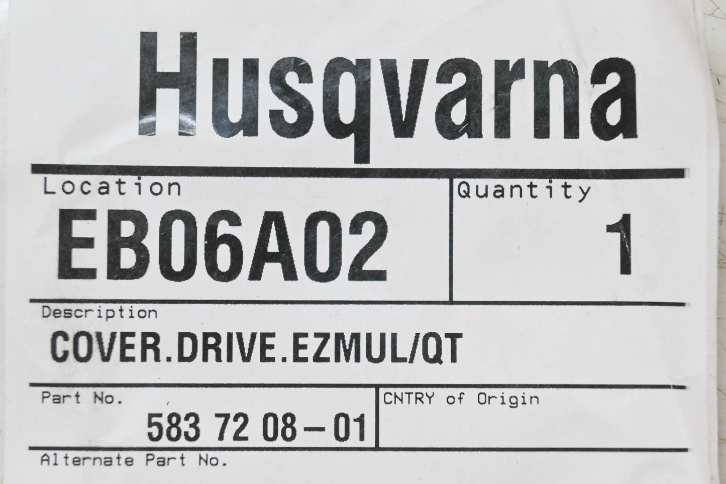 New OEM Husqvarna 583 72 08-01, 583720801 Drive Belt Transmission Cover NOS