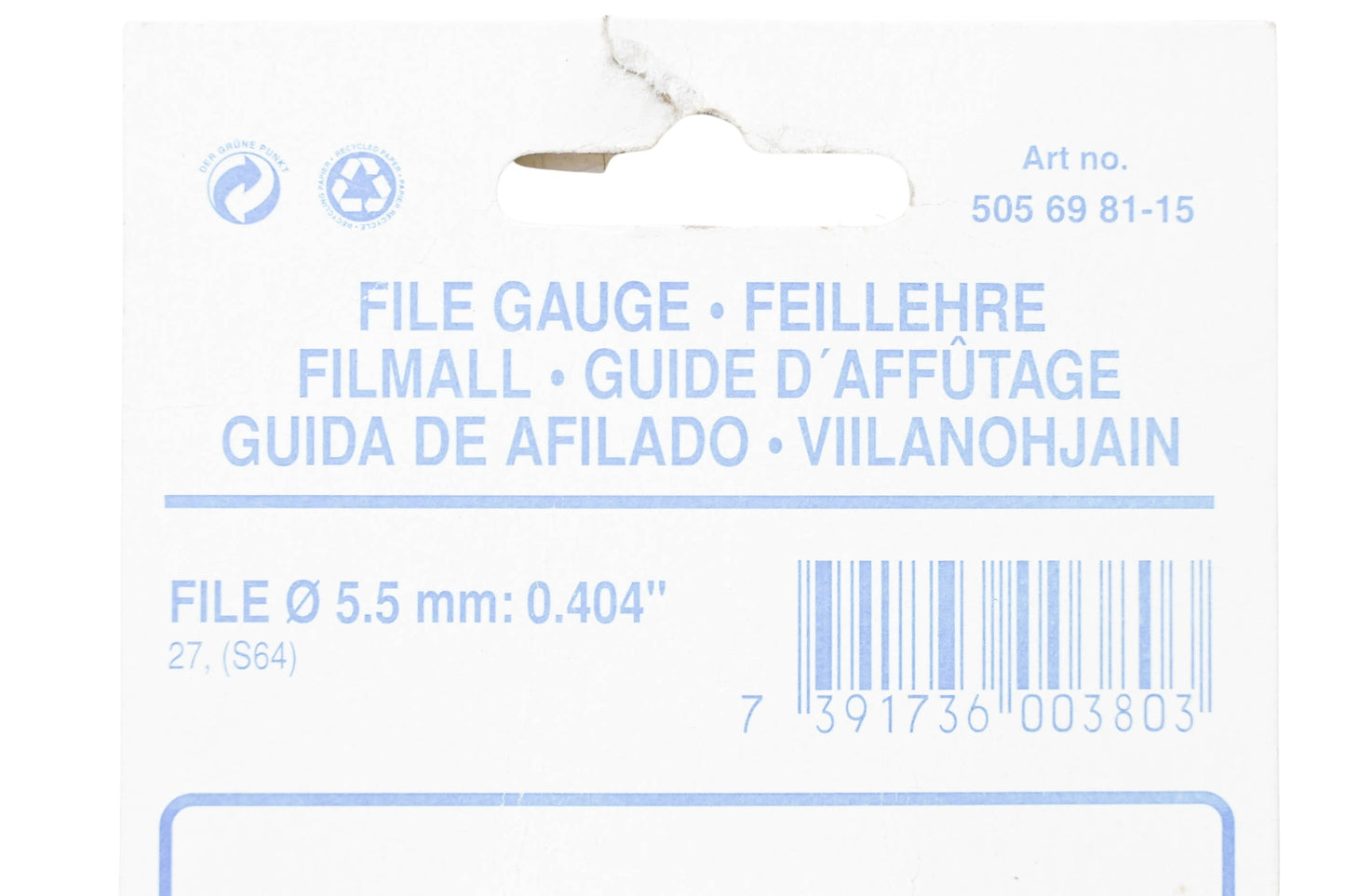 New OEM Husqvarna 505 69 81-15, 505698115 File Gauge 5.5mm 0.404" NOS