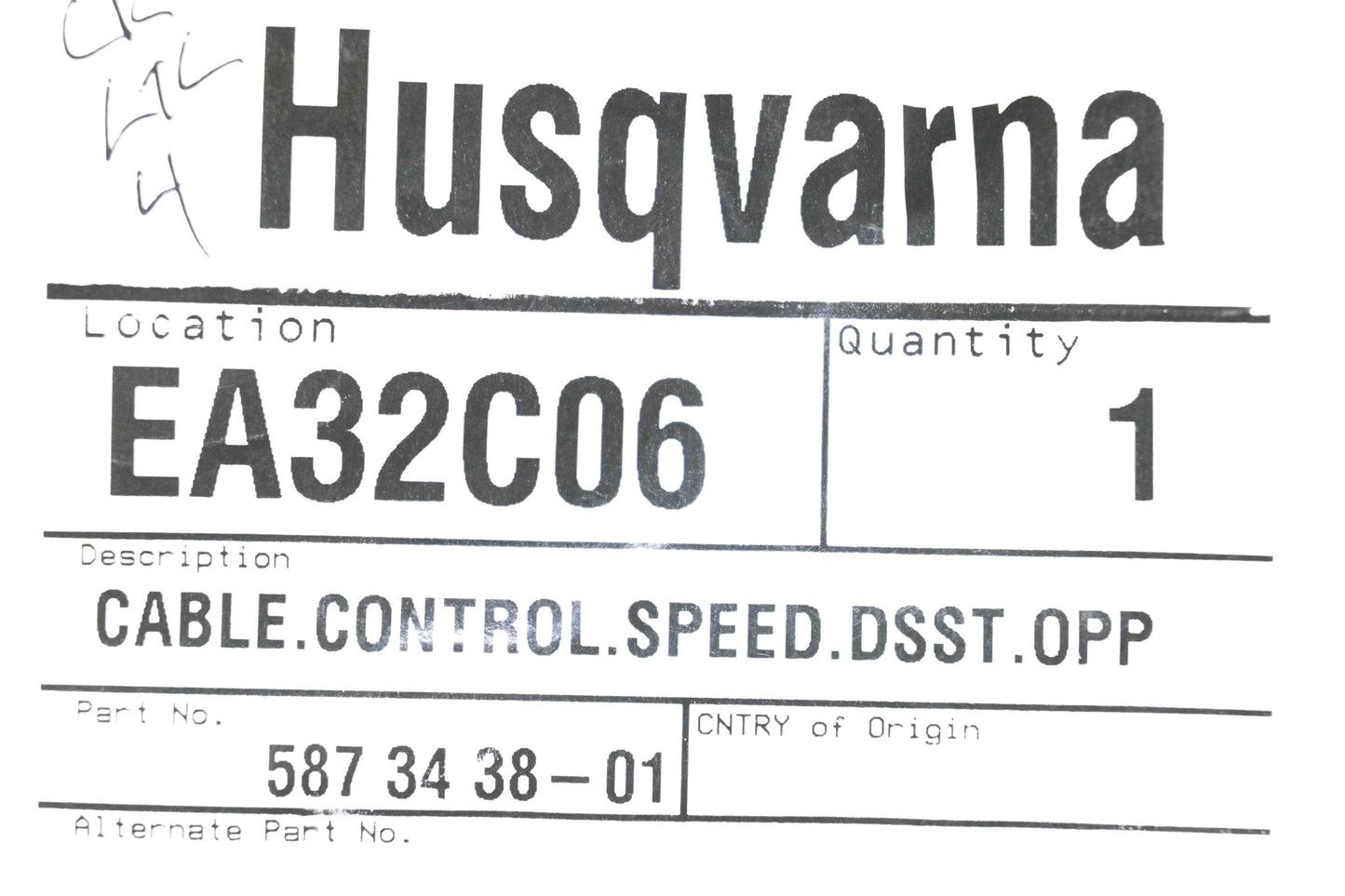 New OEM Husqvarna 587 34 38-01, 587343801 Control Cable NOS
