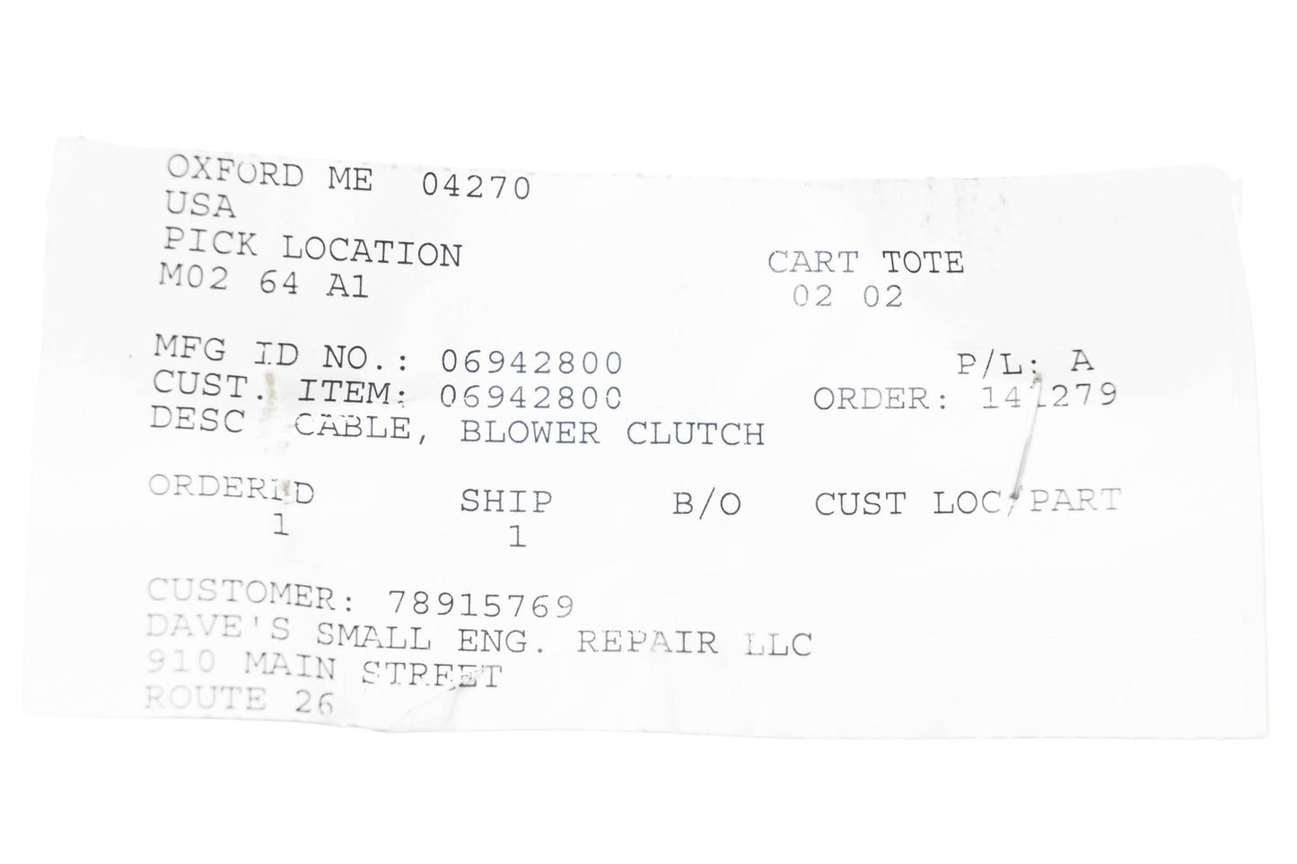 Ariens 06942800 Blower Clutch Cable NOS