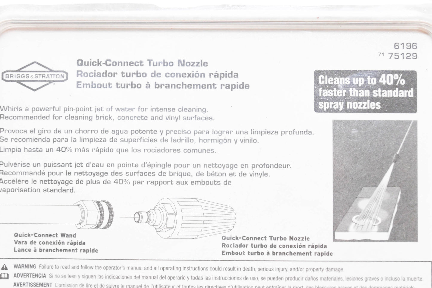 New OEM Briggs & Stratton 6196 Quick-Connect Turbo Nozzle NOS