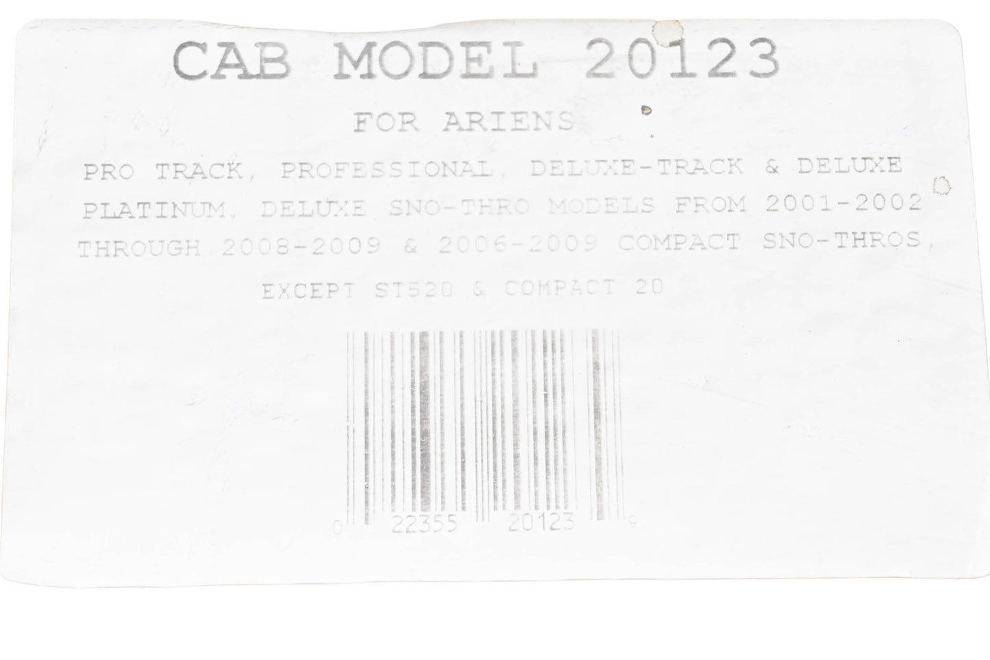 Ariens 20123 Snow Thrower Cab for Ariens NOS