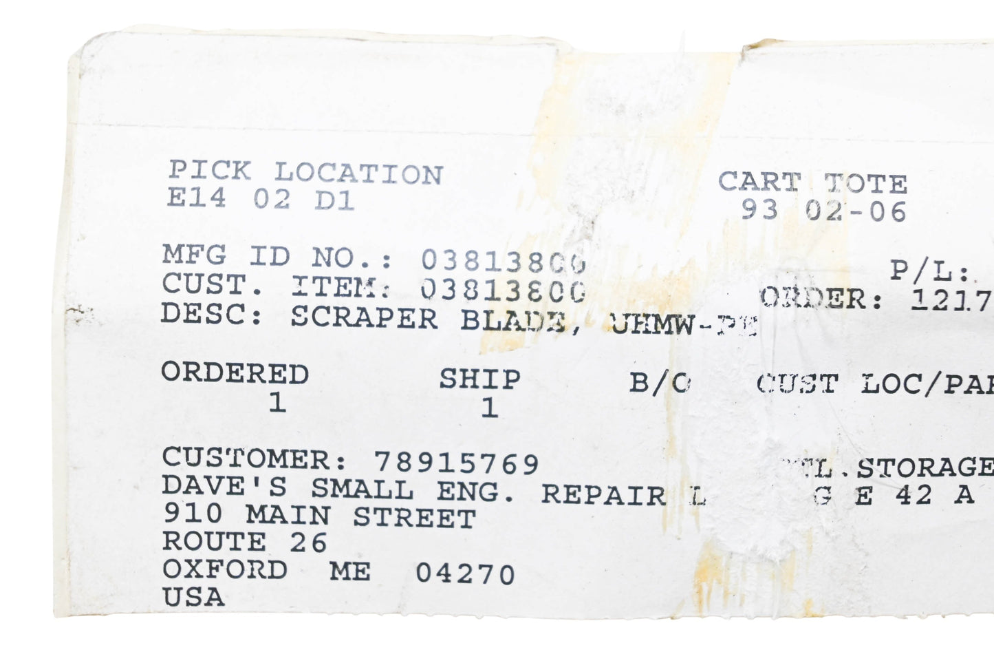 Ariens 03813800 Scraper Blade NOS