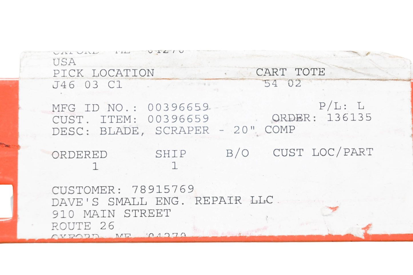 Ariens 00396659 Scraper Blade NOS