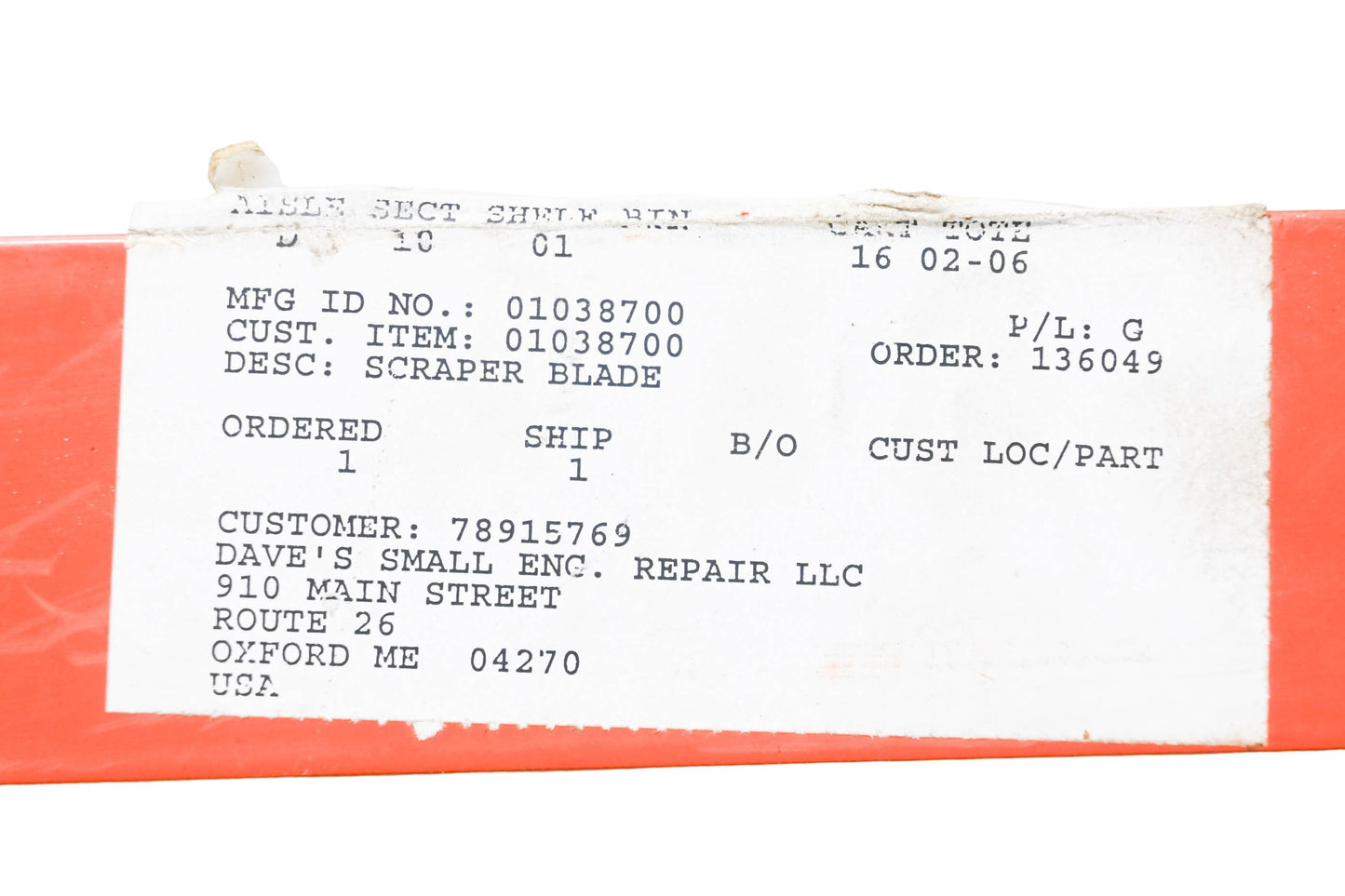 Ariens 01038700 Steel Scraper Bar NOS