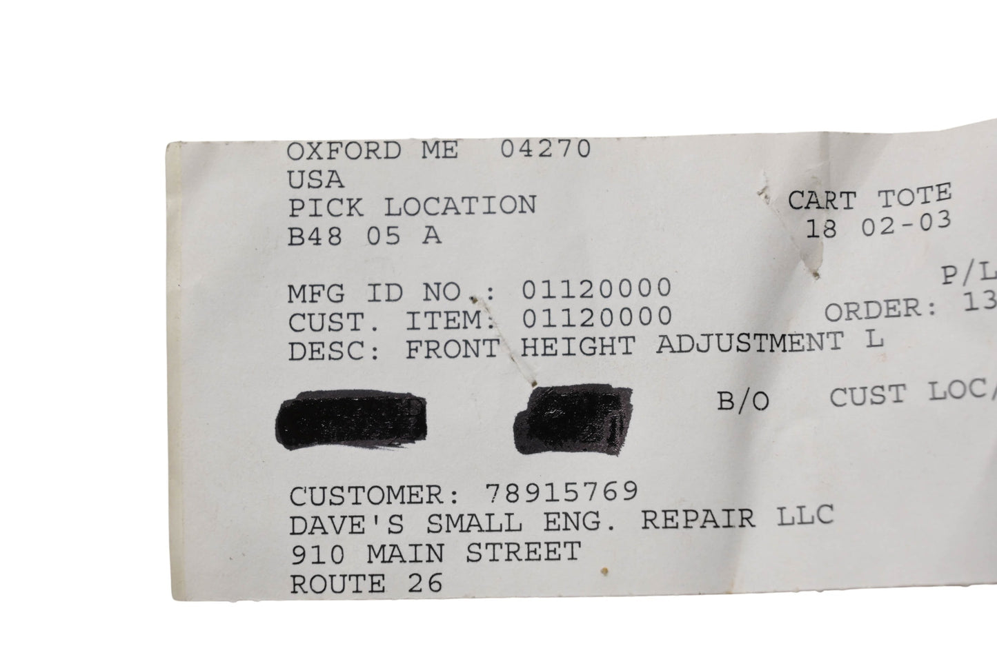 Ariens 01120000 Front Height Adjustment Lever NOS