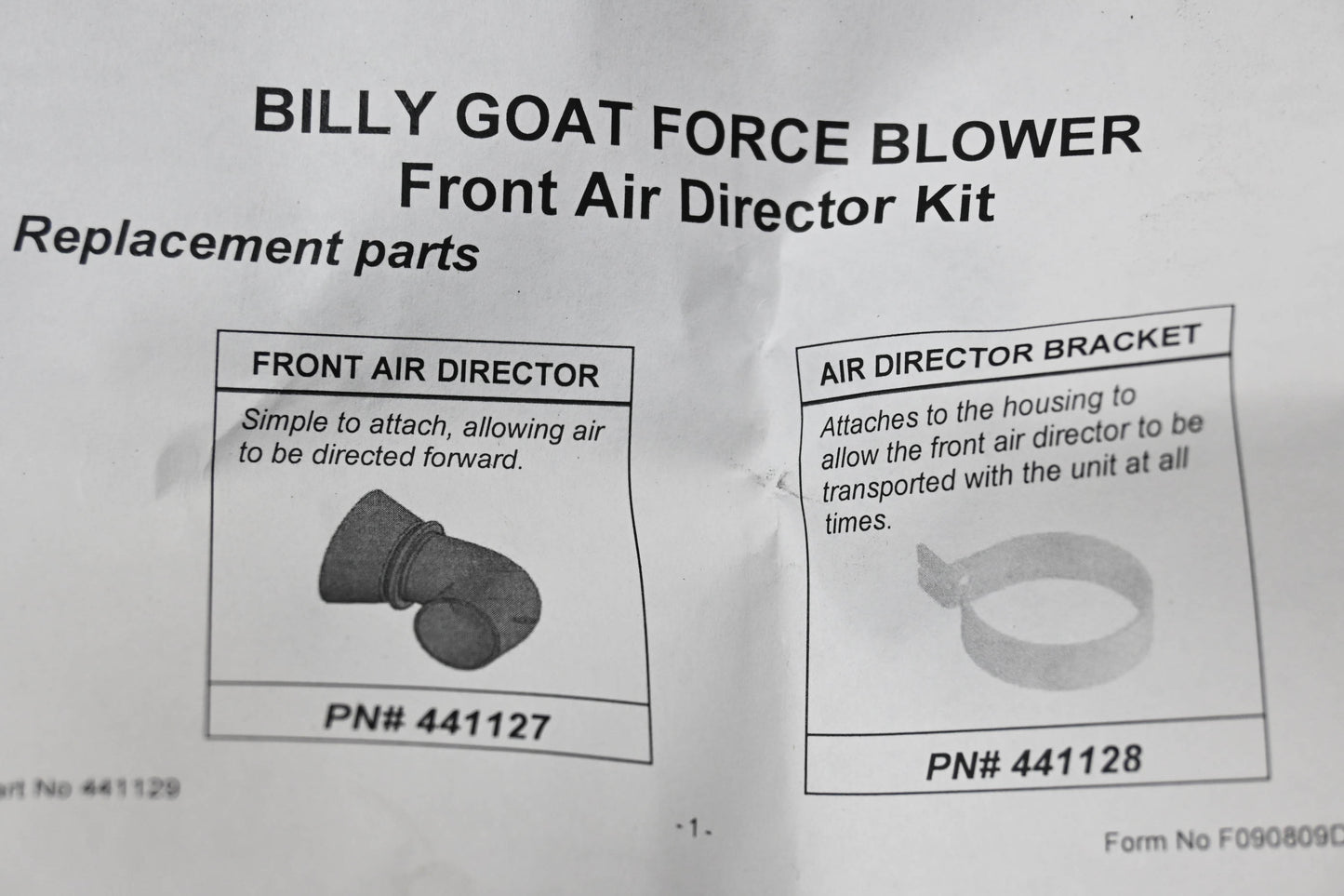 Billy Goat 441127, 441128 Front Air Director Kit NOS