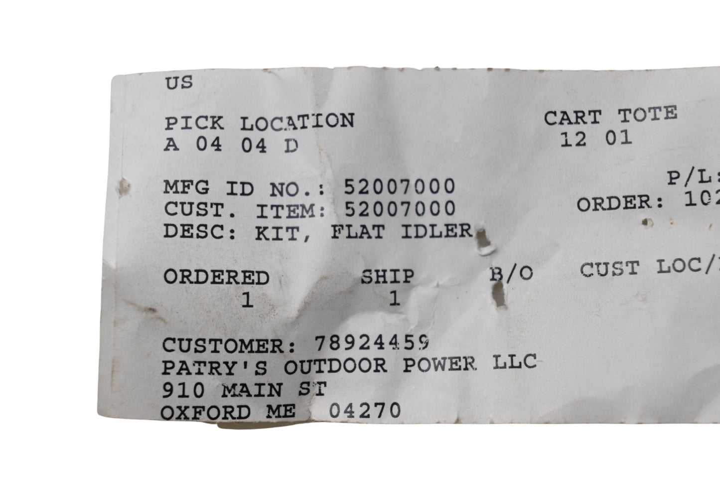 Ariens 52007000 Flat Idler Kit NOS