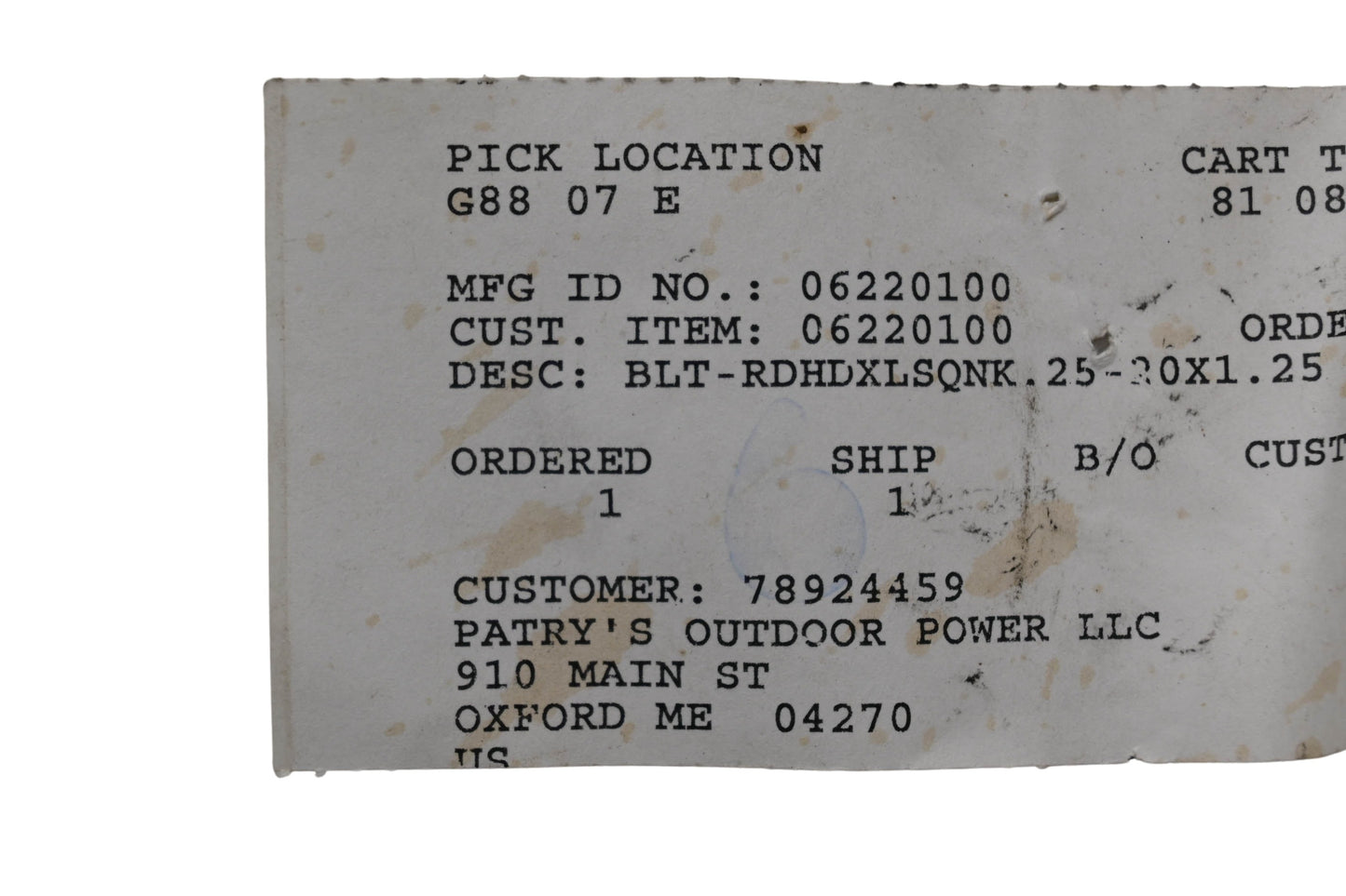 Ariens 06220100 Bolt NOS