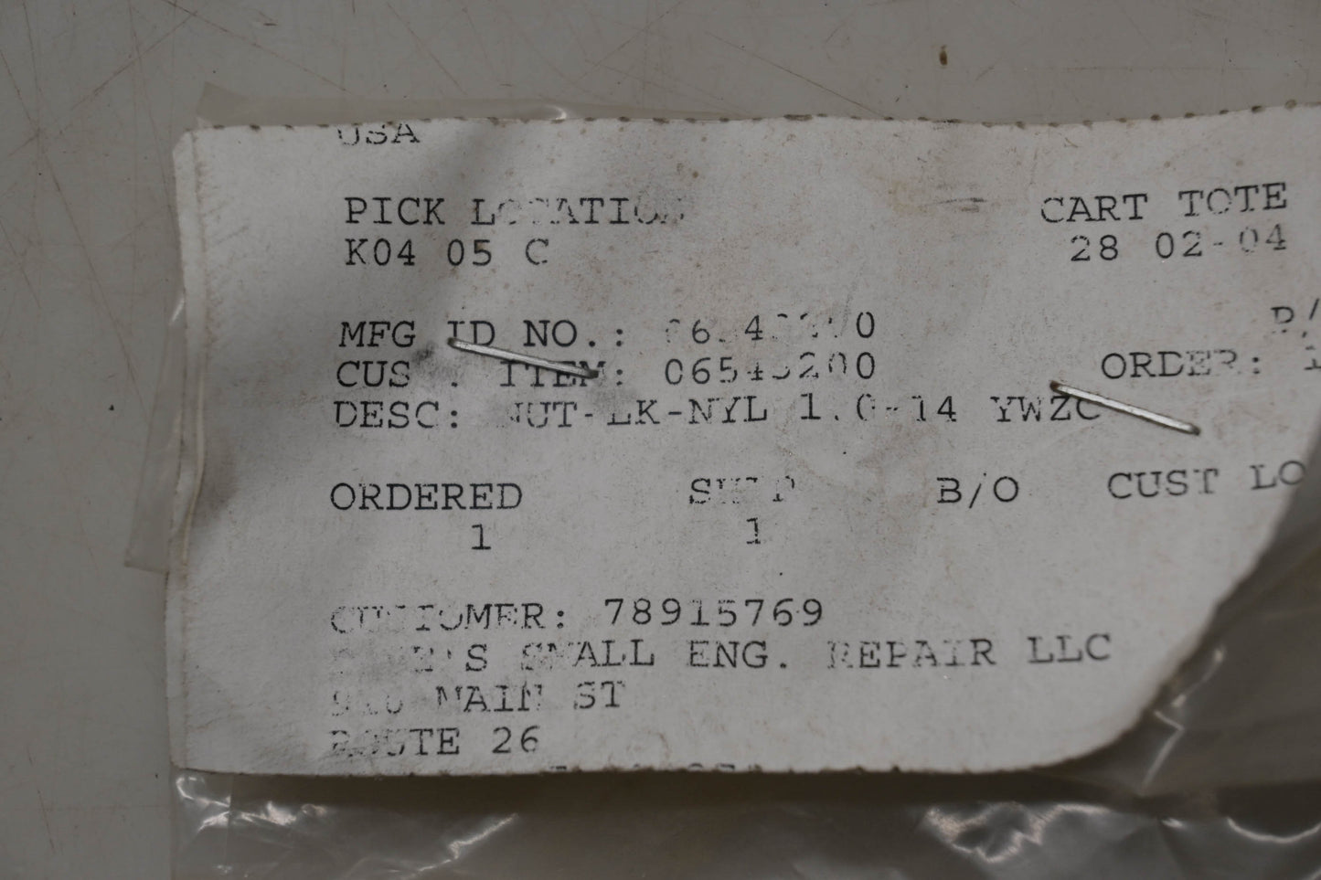 Ariens 06543200 Locking Nylon Nut NOS