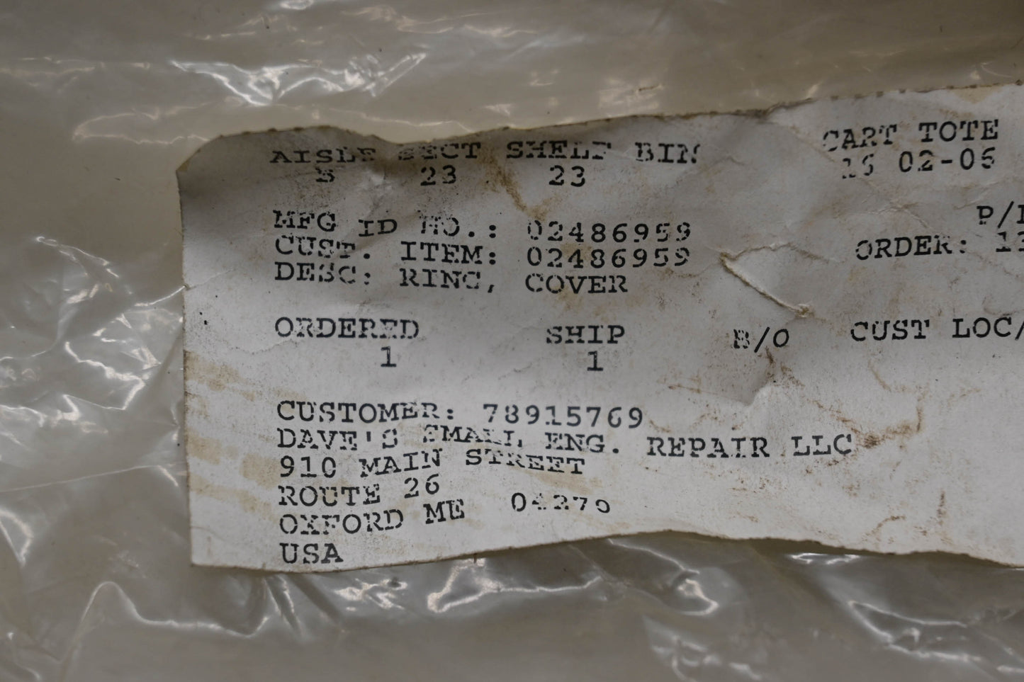 Ariens 02486959 Cover Ring NOS