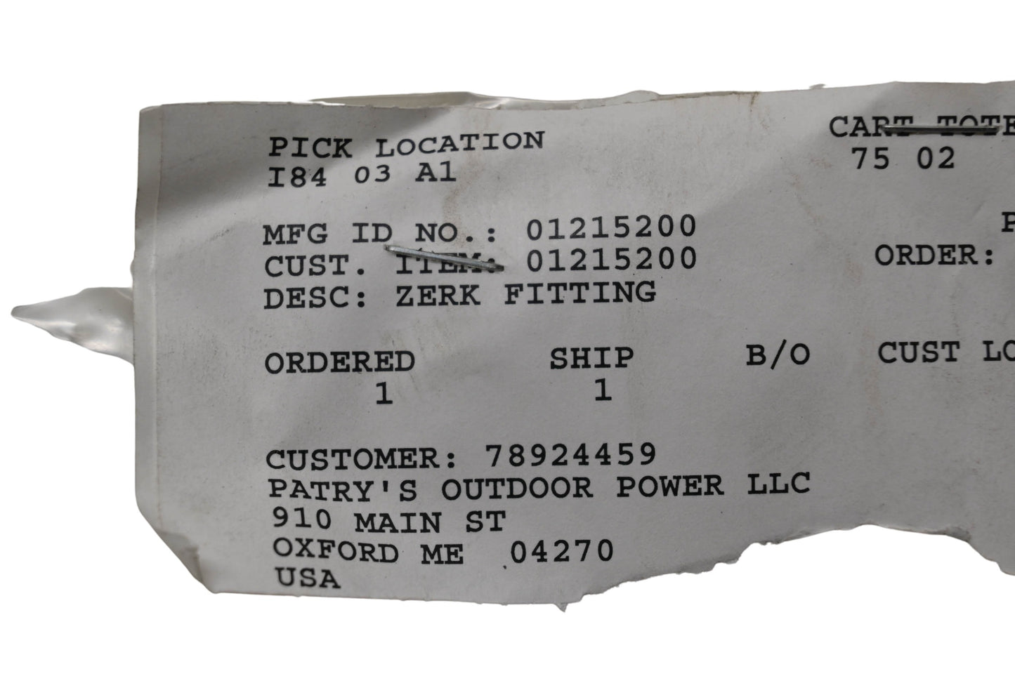 Ariens 01215200 Zerk Fitting NOS