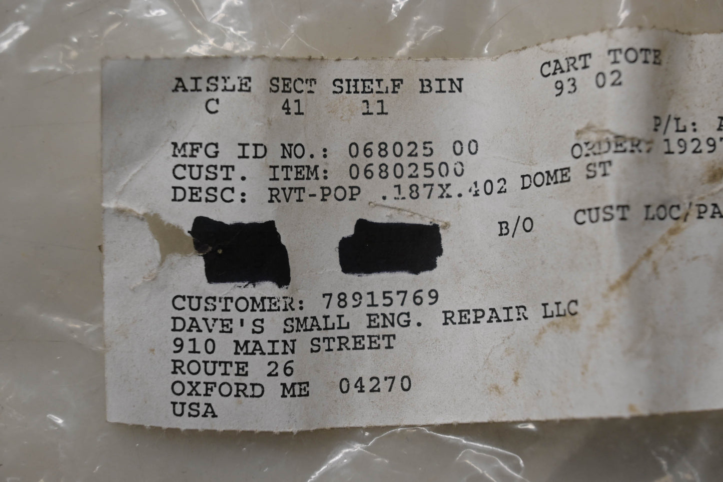 Ariens 06802500 Pop Rivets Qty 2 NOS