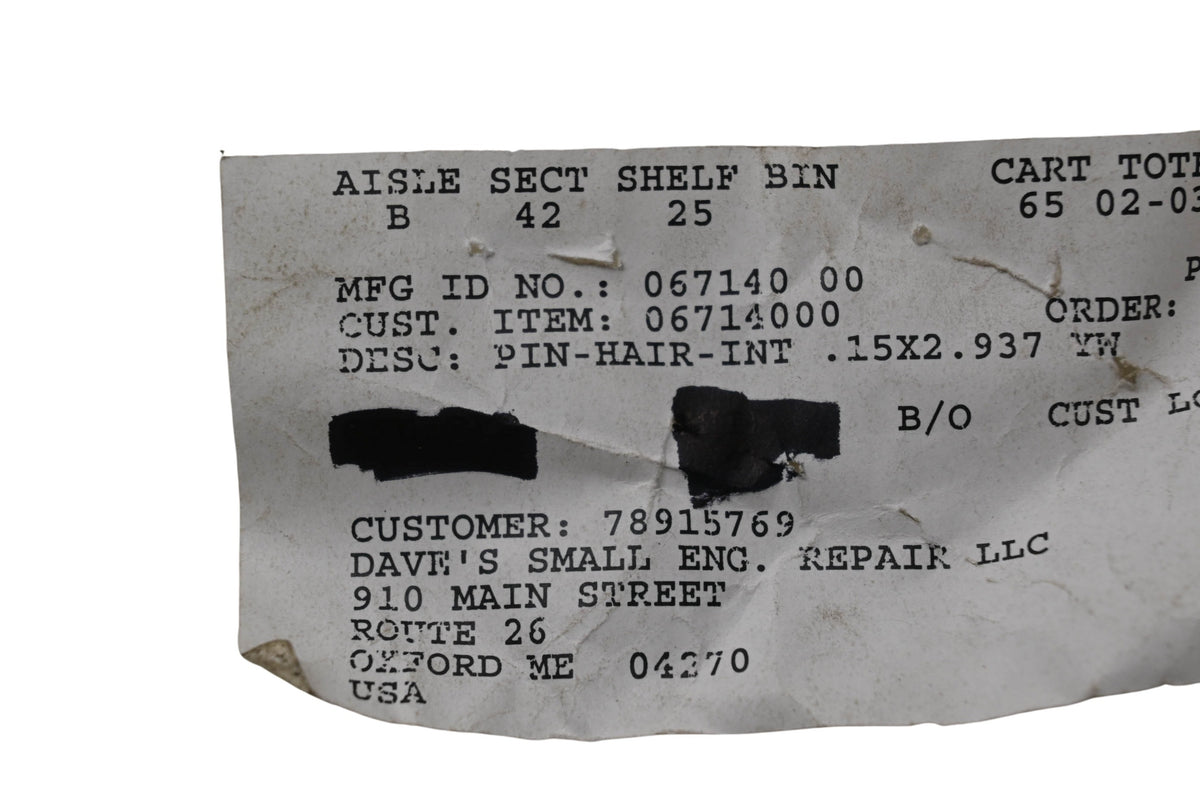 Ariens 06714000 Hair Pin NOS