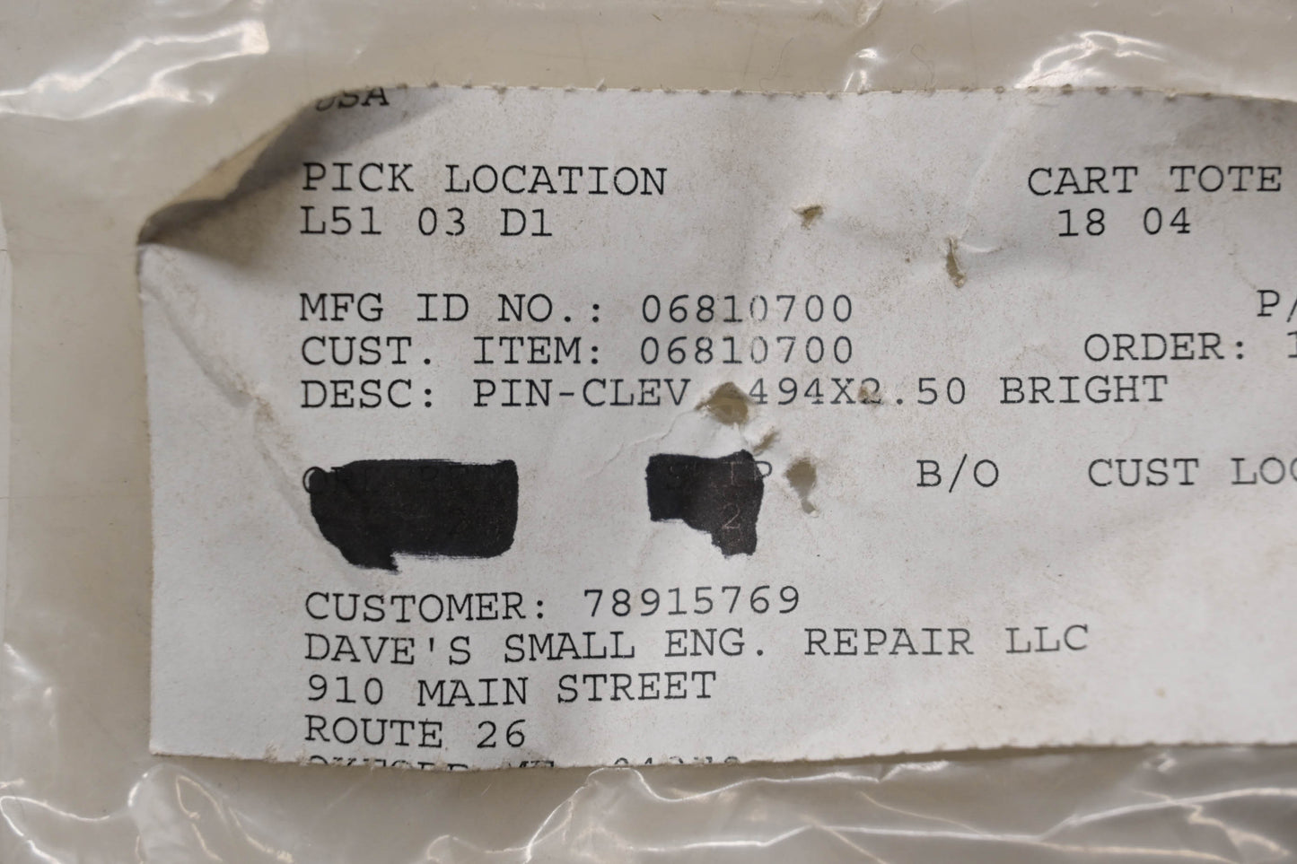 Ariens 06810700 Clevis Pin NOS